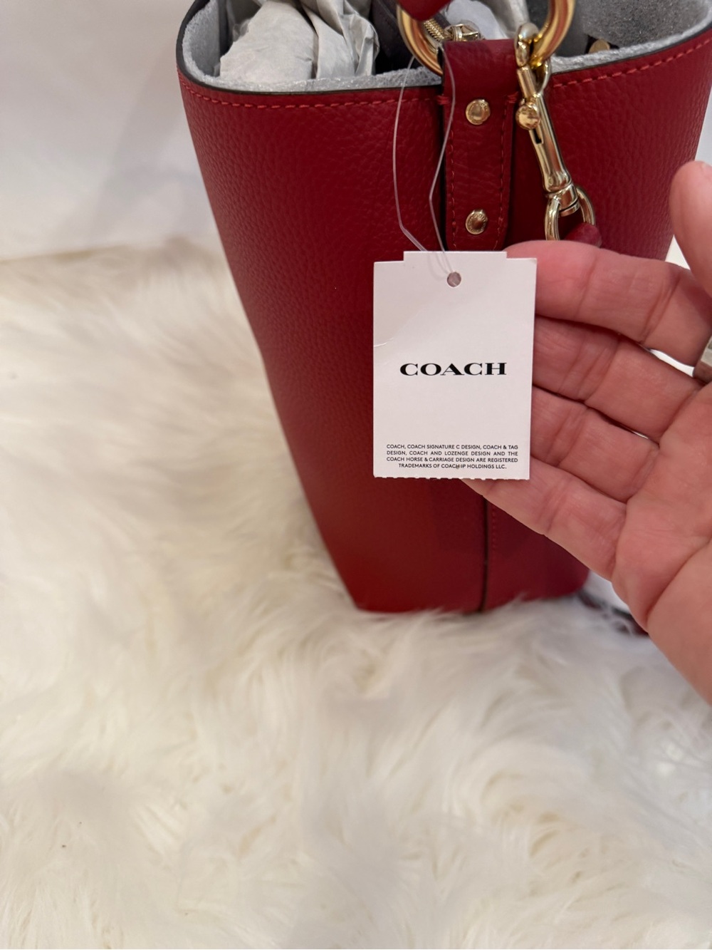 Coach Red Pebbled Leather Mini Bucket Crossbody - Picture 3 of 10